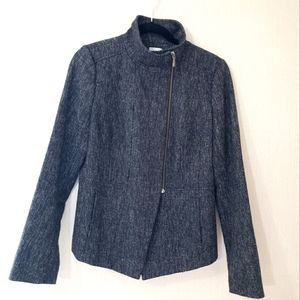 Halogen Tweed Gray Blazer Jacket Zipper Asymmetrical Size Medium